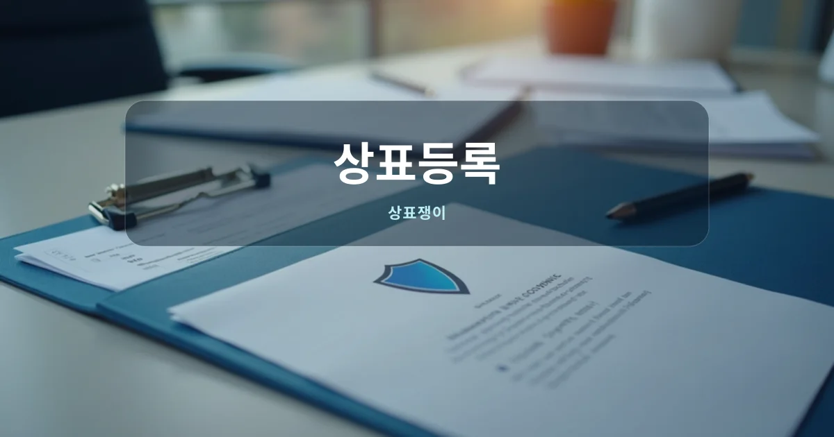 상표등록 서류와 보호를 상징하는 방패 아이콘