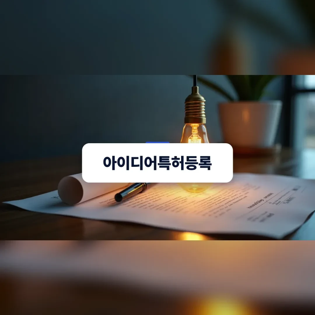 아이디어특허등록 — 책상 위 펼쳐진 종이와 펜 위를 비추는 전구