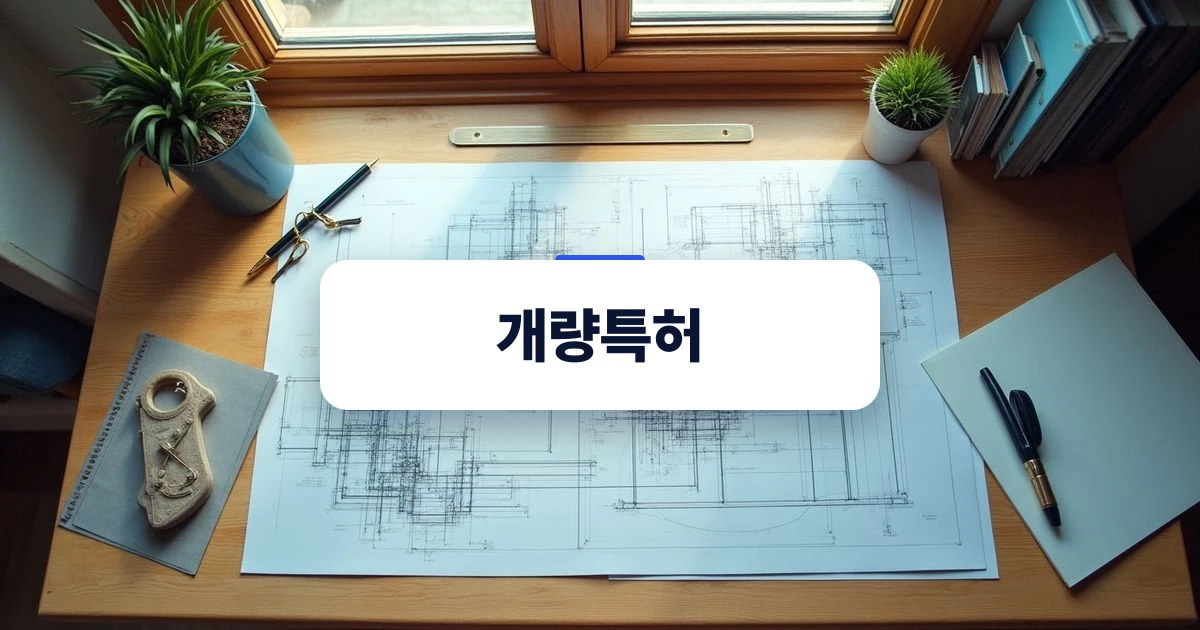 개량특허 출원을 준비하는 설계도와 작업 도구