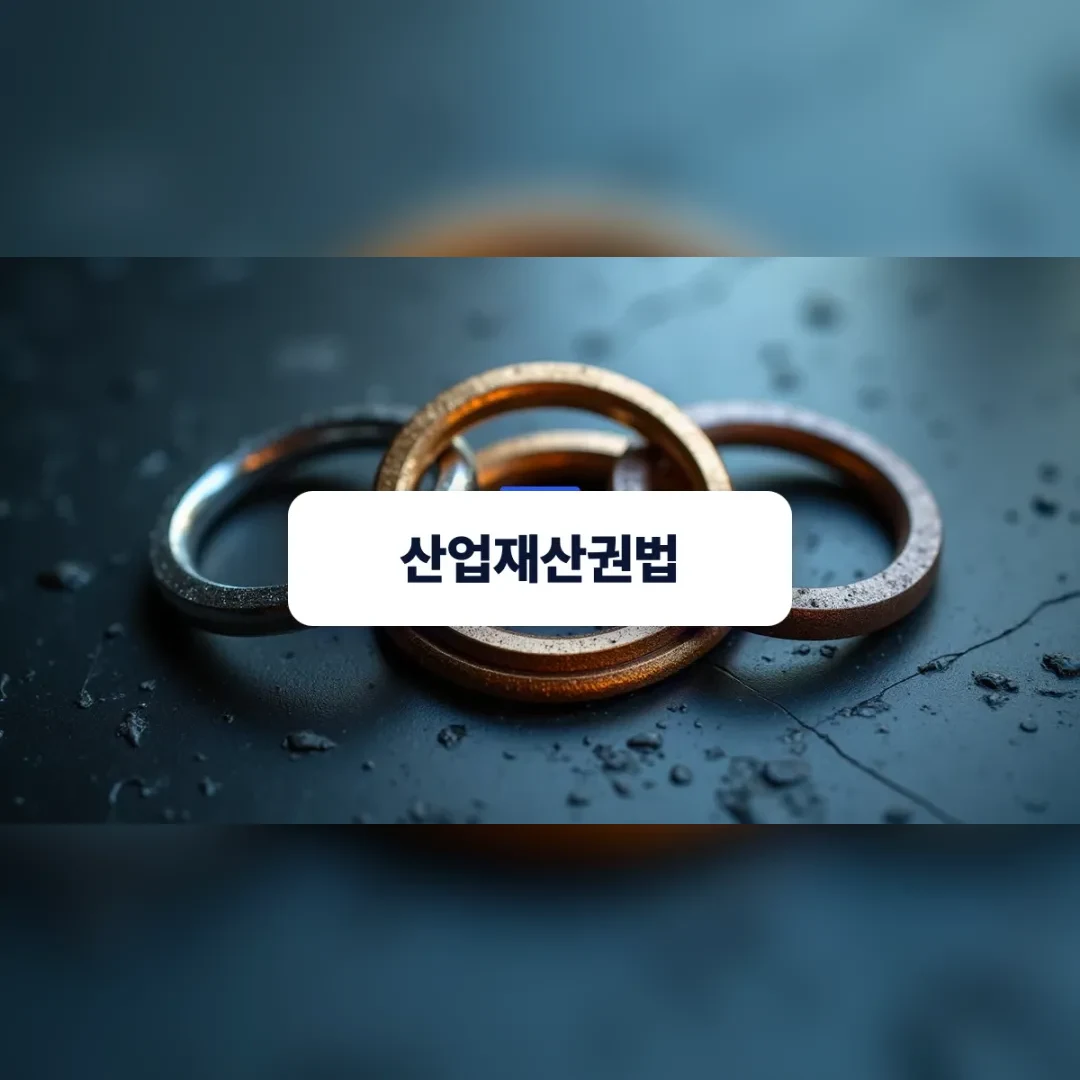 산업재산권법 — 젖은 돌바닥 위에 서로 맞물린 금속 고리 세 개