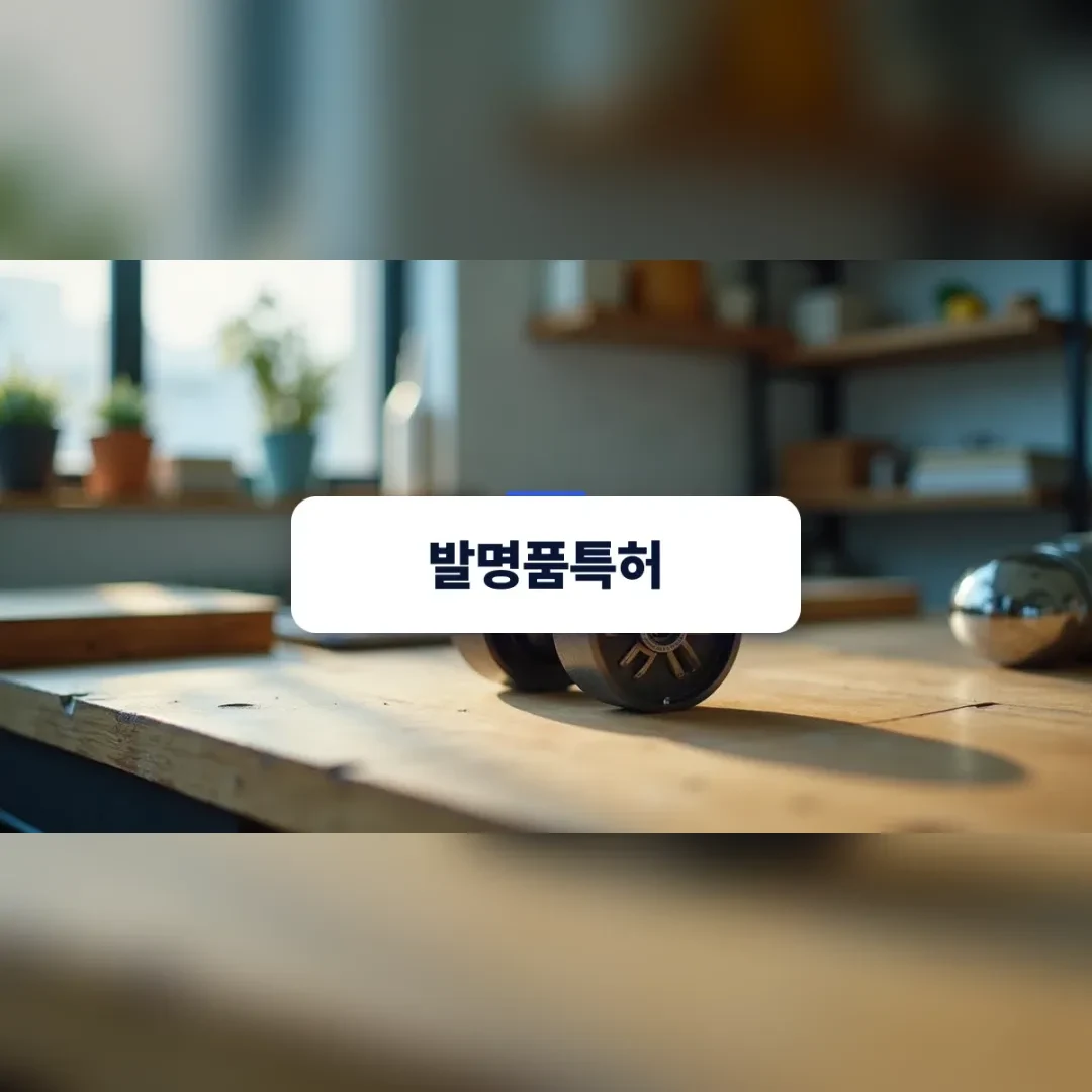 발명품특허 — 작업대 위에 정밀하게 조립된 기계 시제품이 놓여 있는 한국 하드웨어 연구 공간