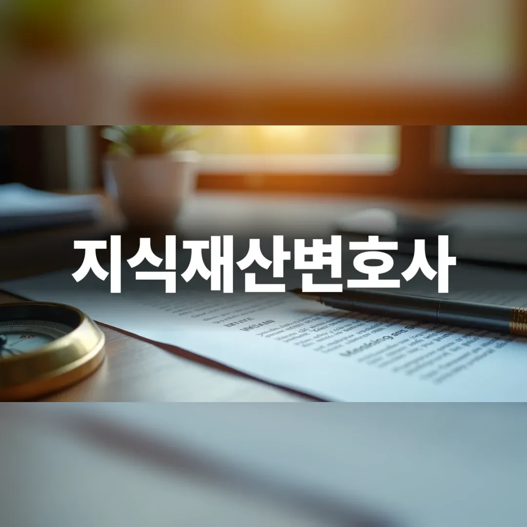 지식재산변호사 — 창가 책상 위 서류와 만년필, 나침반