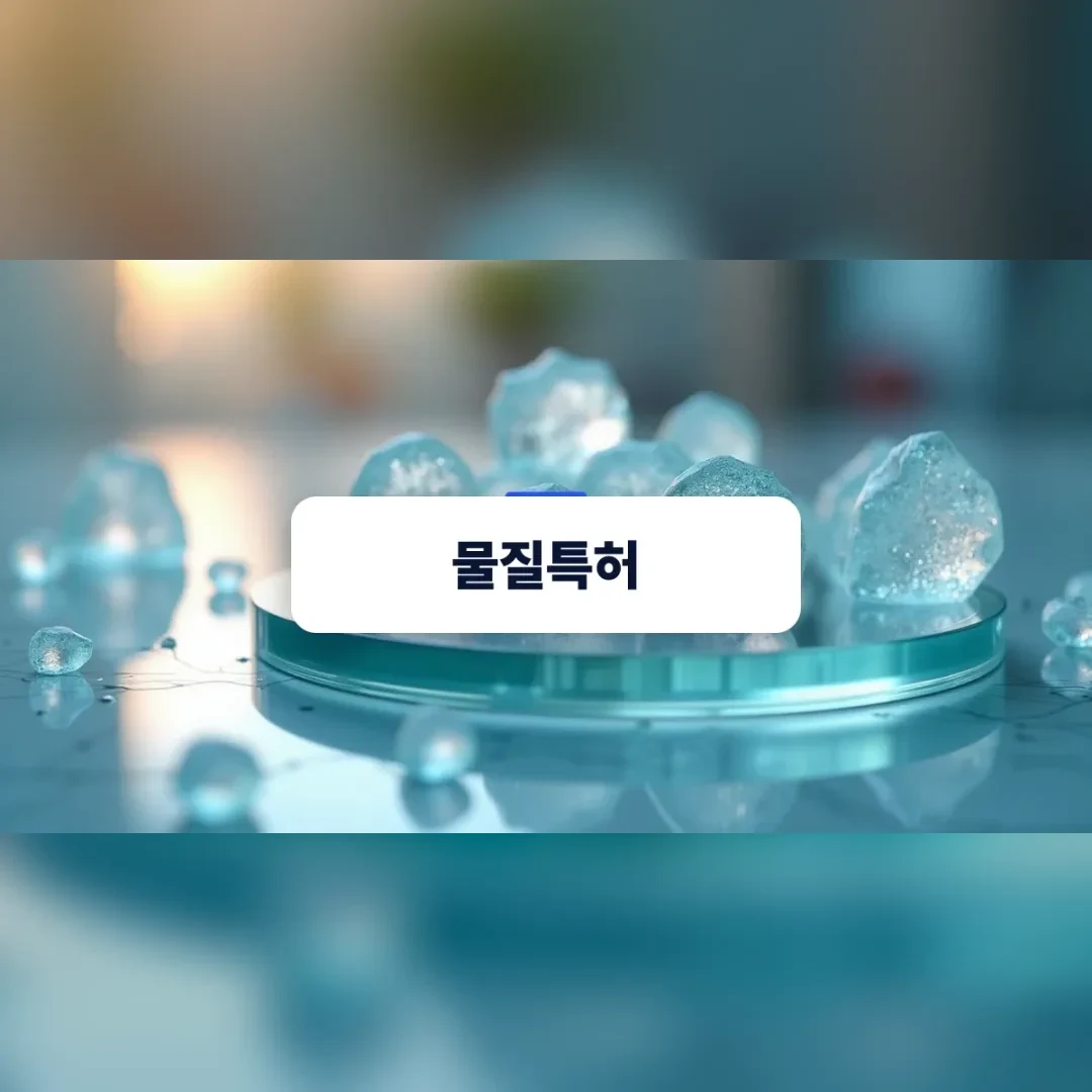 물질특허 — 유리 원판 위에 놓인 투명한 결정 조각들