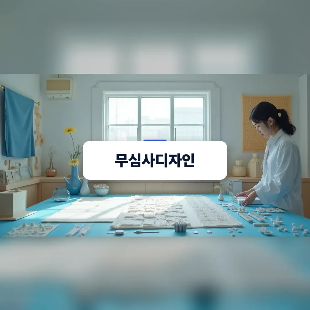 패션 의류 및 잡화 제품의 디자인 기획과 원단 샘플이 정갈하게 놓인 스튜디오 작업대