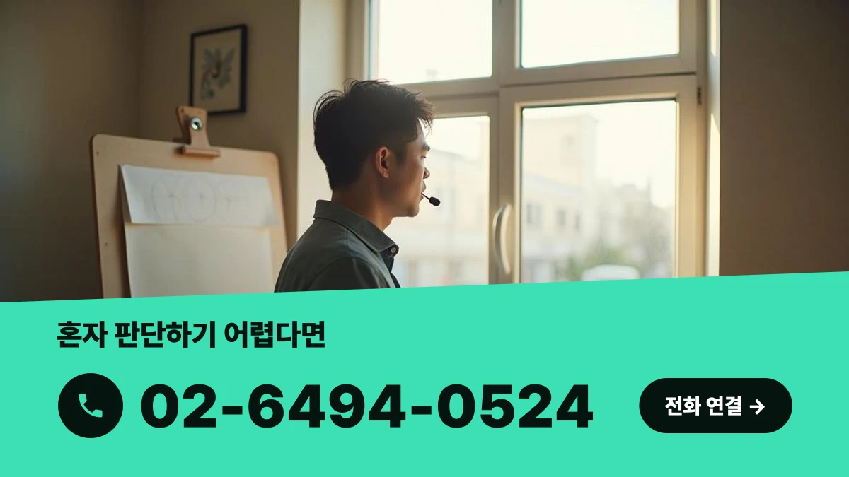 공방 창가에서 상담을 진행하기 위해 스마트폰을 들고 서 있는 한국인 사업자