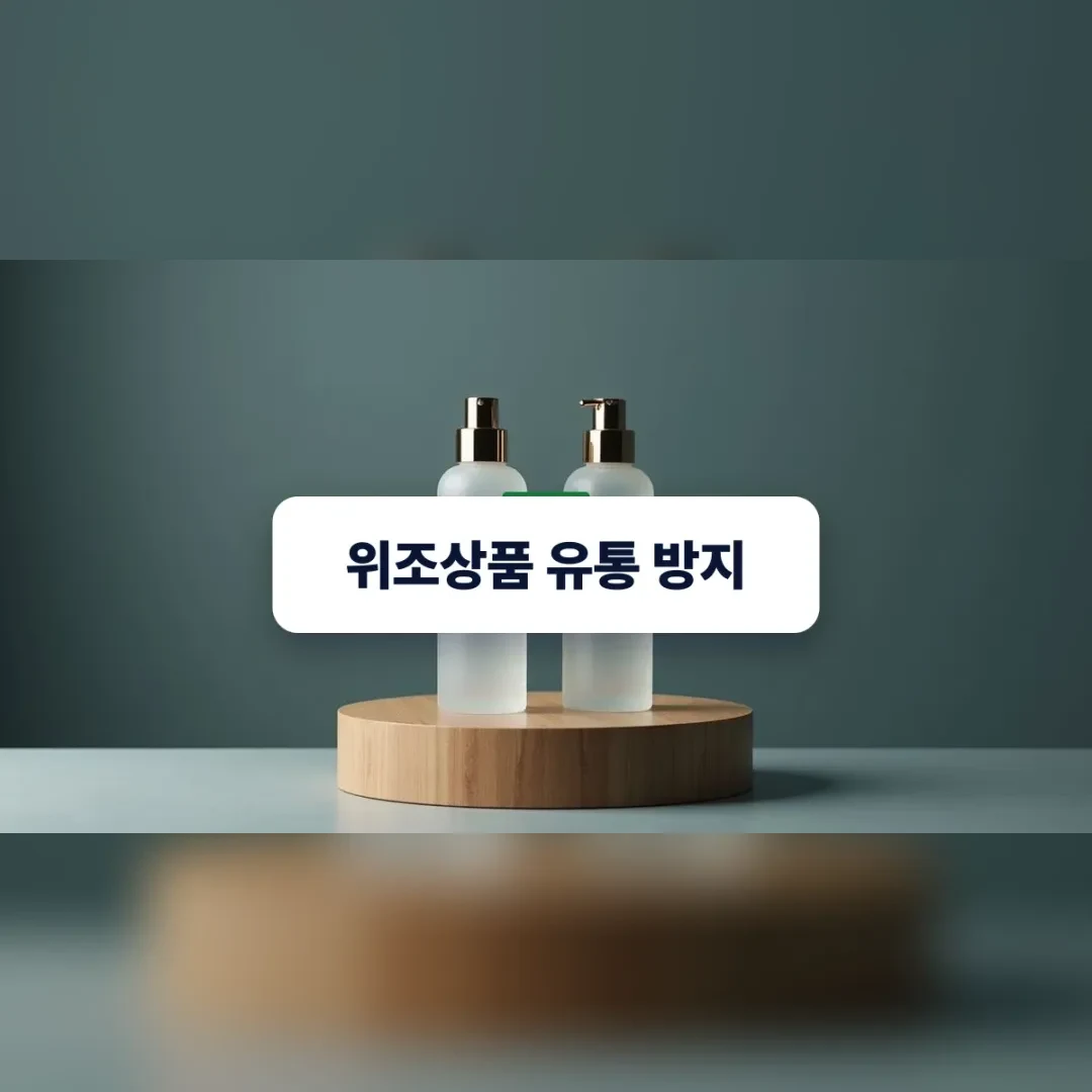 위조상품 유통 방지 — 진품과 가품 화장품 용기가 나란히 놓여 상표권 보호의 중요성을 보여주는 장면