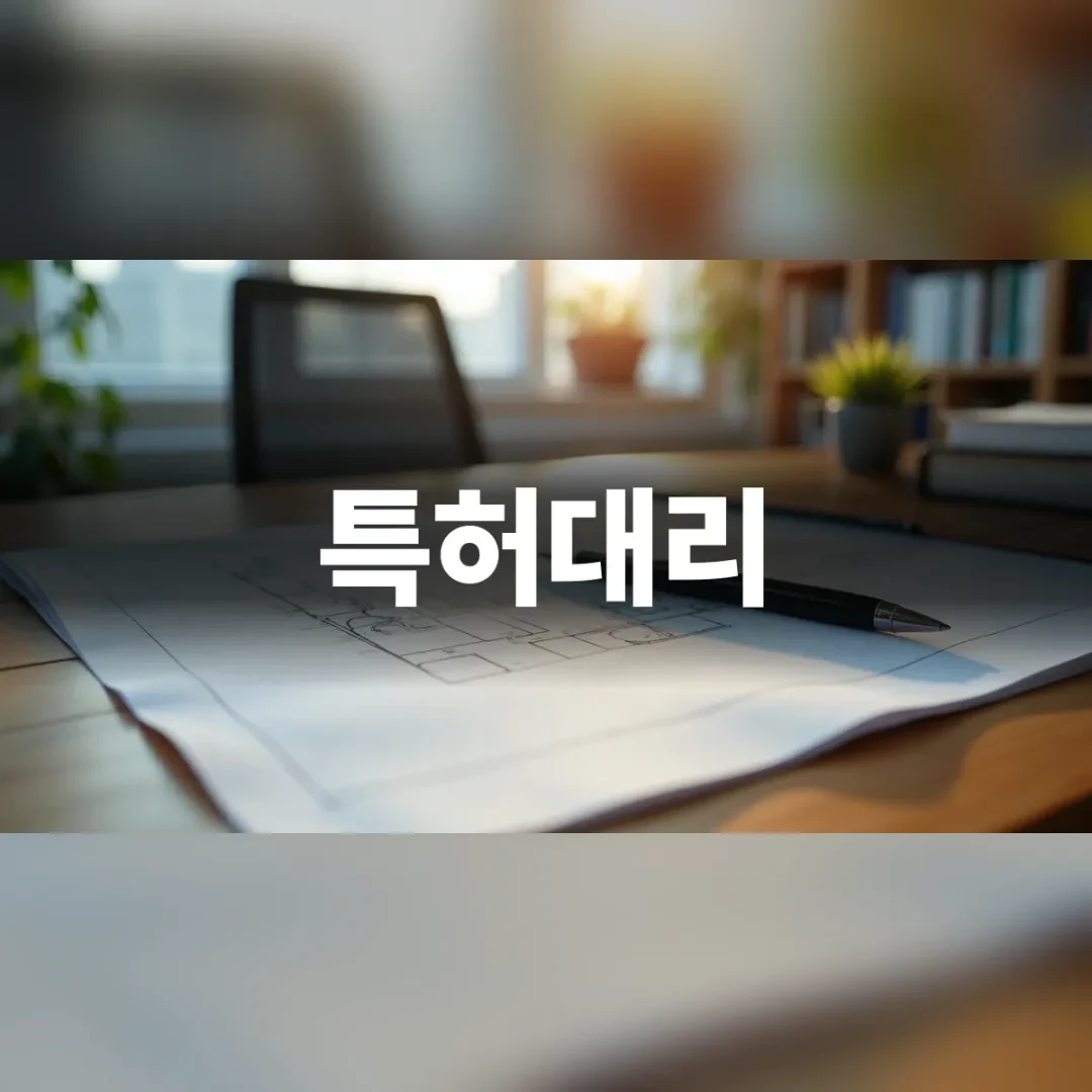 특허대리 — 창가 책상 위에 펼쳐진 도면과 펜