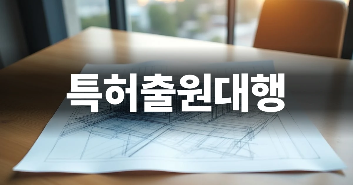 특허출원대행 개념을 상징하는 설계 도면과 도구