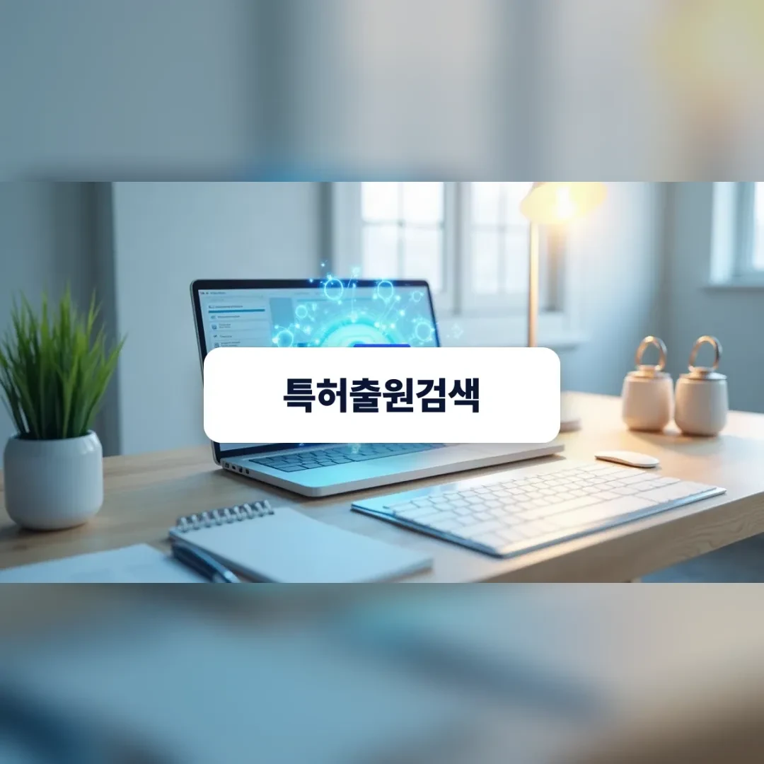 특허출원검색 — 창가 책상 위 노트북과 키보드, 화분