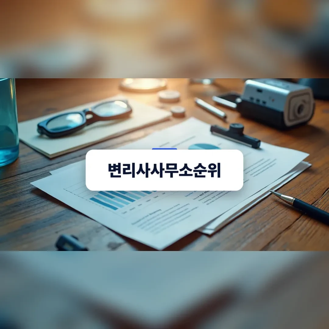 변리사사무소순위 — 원목 책상 위에 흩어진 서류와 안경