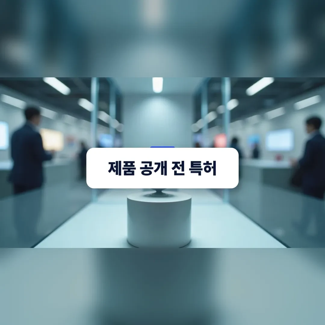 전시 부스 유리 진열장 안에 놓인 브랜드 표시 없는 시제품