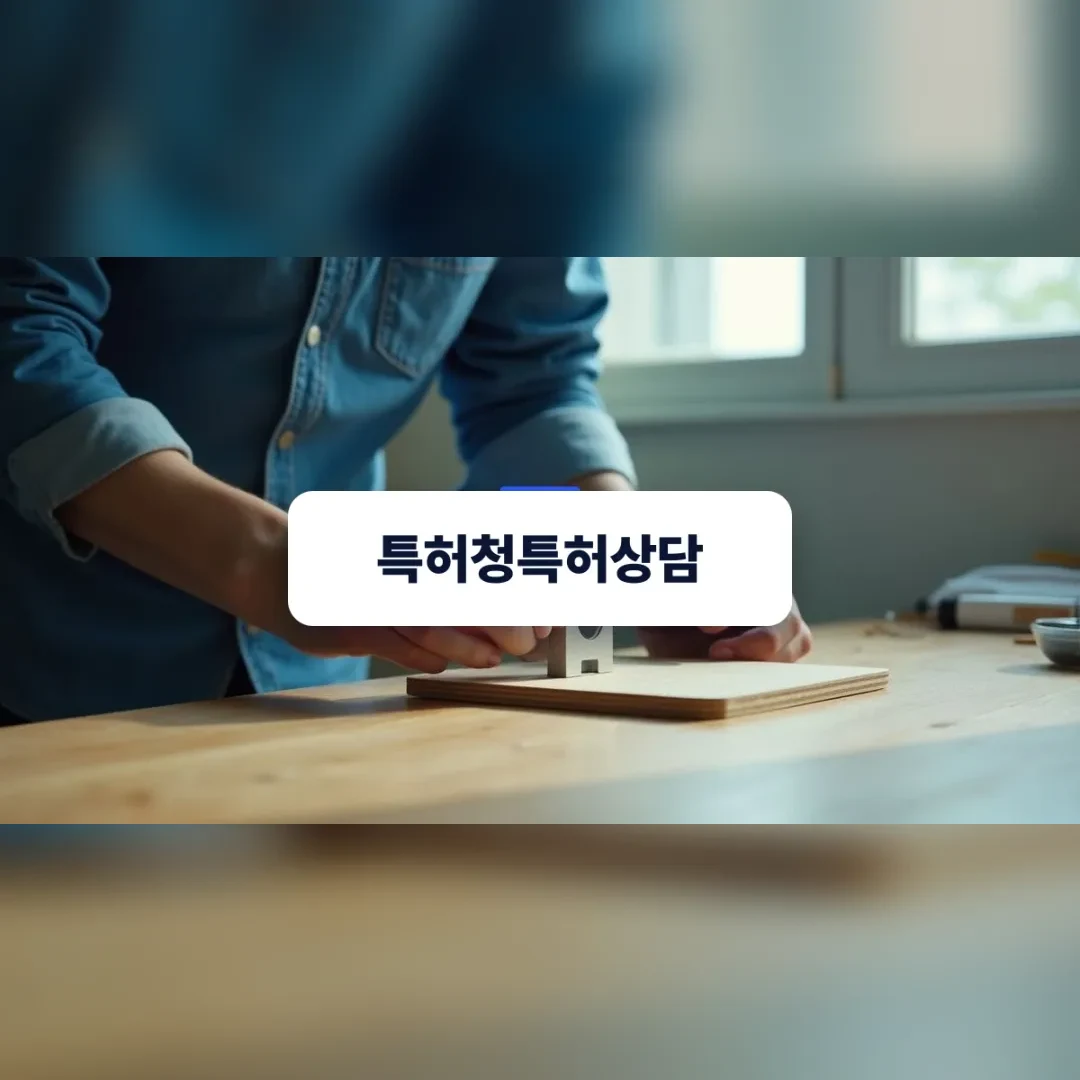 특허청특허상담 — 작업대에서 시제품 부품을 들고 살펴보는 한국인 사업가의 손