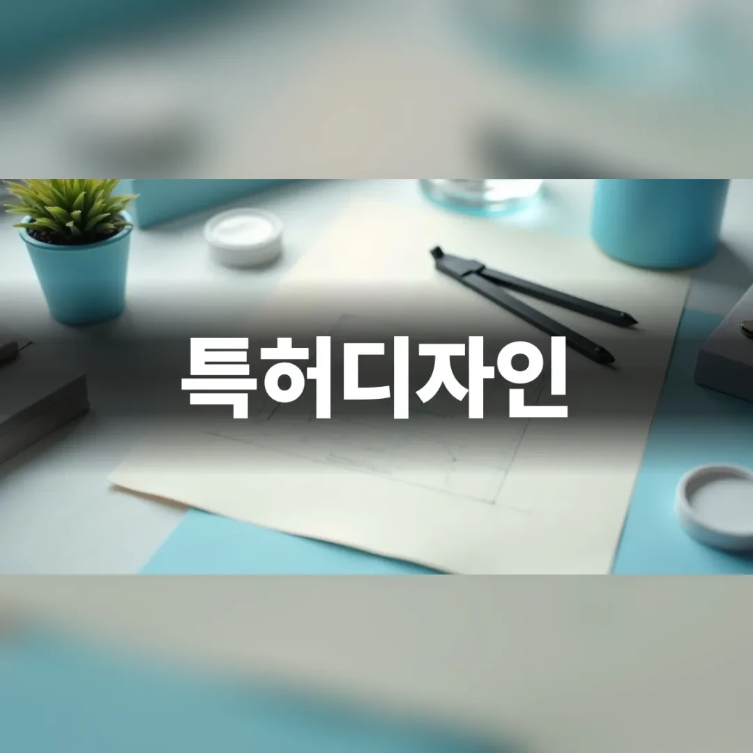 특허디자인 — 흰 책상 위 도면과 제도용 컴퍼스
