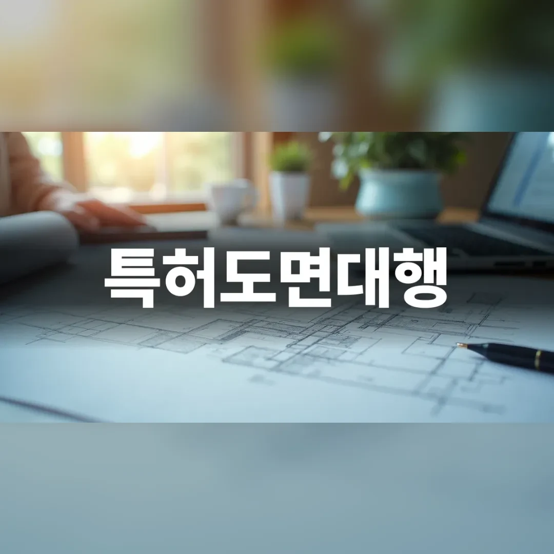 특허도면대행 — 창가 책상 위 도면에 작업하는 손
