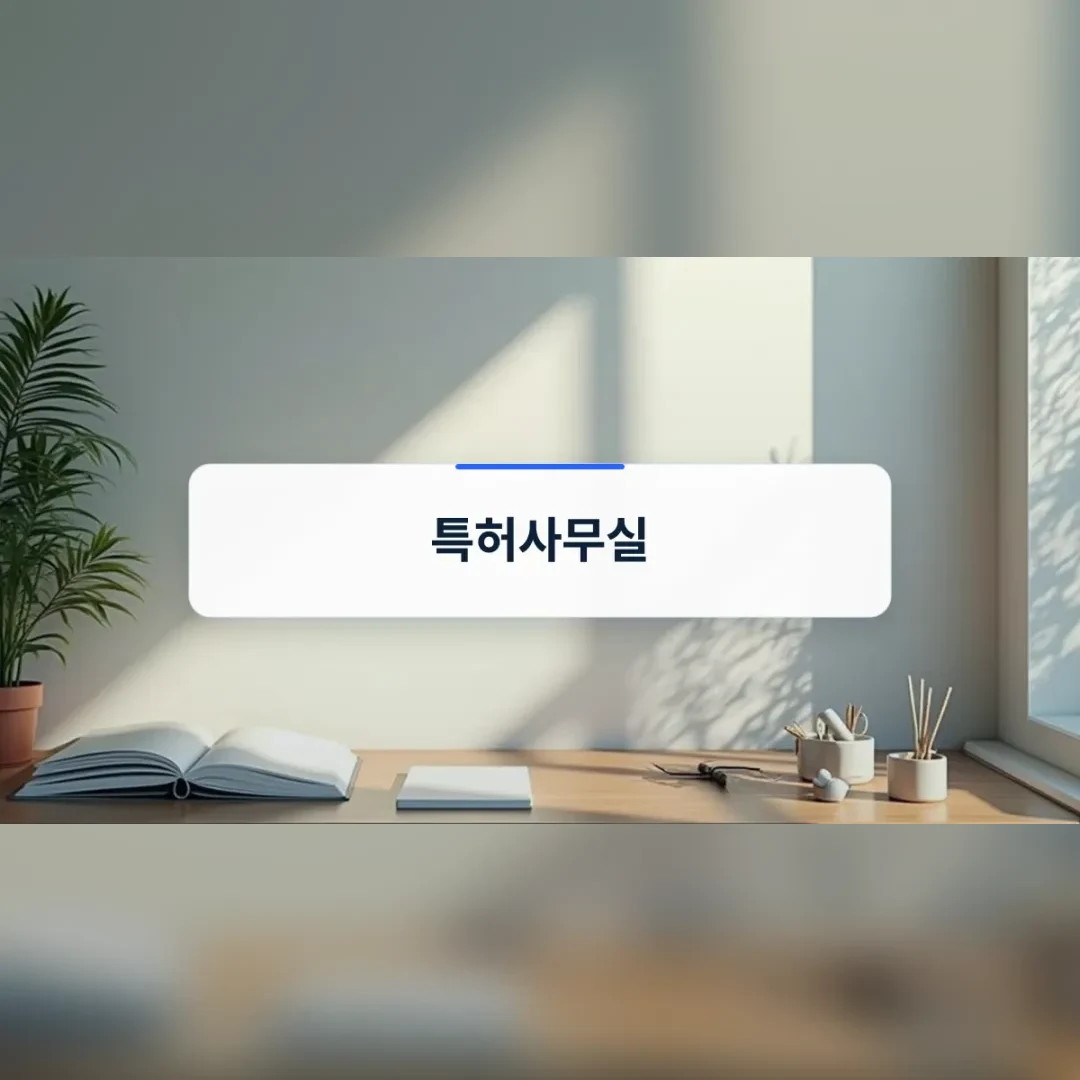 특허사무실 — 햇살 드는 창가 책상 위 펼쳐진 책과 필기구