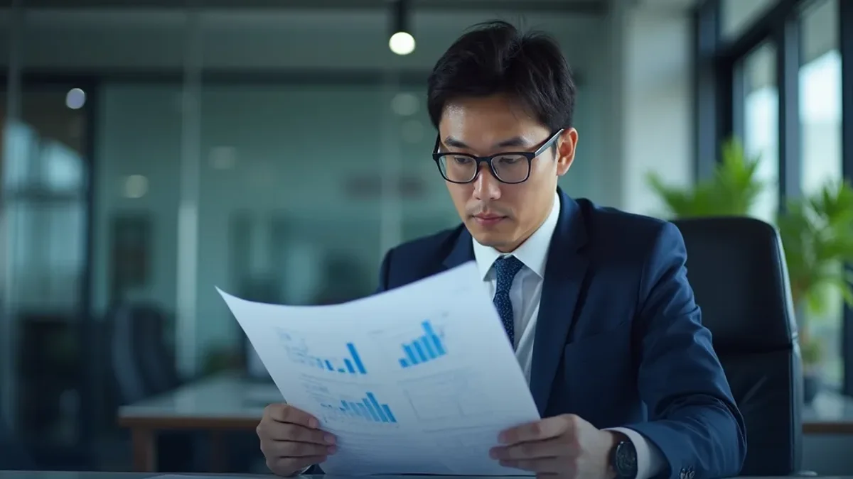 특허 출원을 위한 기술 자료와 명세서를 정리하는 장면