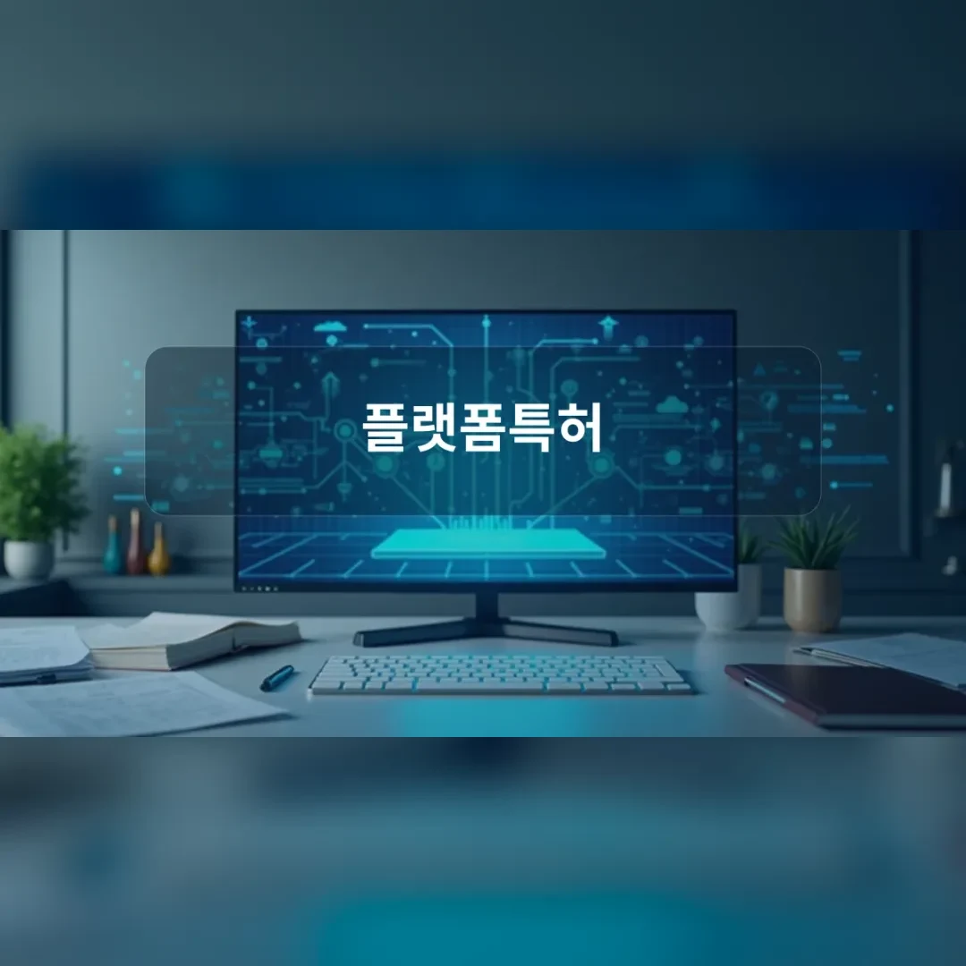 플랫폼특허 — 창가 책상 위 회로 화면이 켜진 모니터
