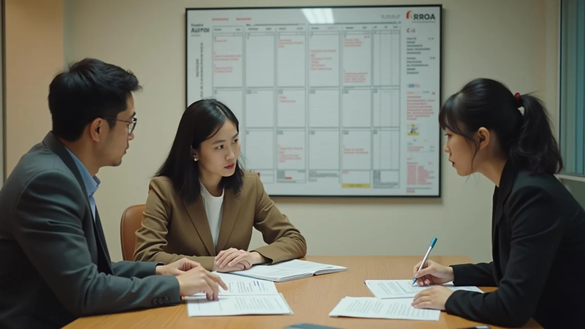 상표권 존속기간 및 갱신 일정을 확인하는 한국인 파트너들