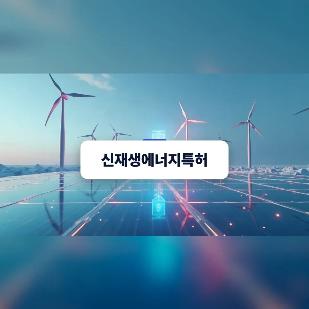 신재생에너지특허 — 흰 들판에 늘어선 풍력 발전기와 빛나는 격자