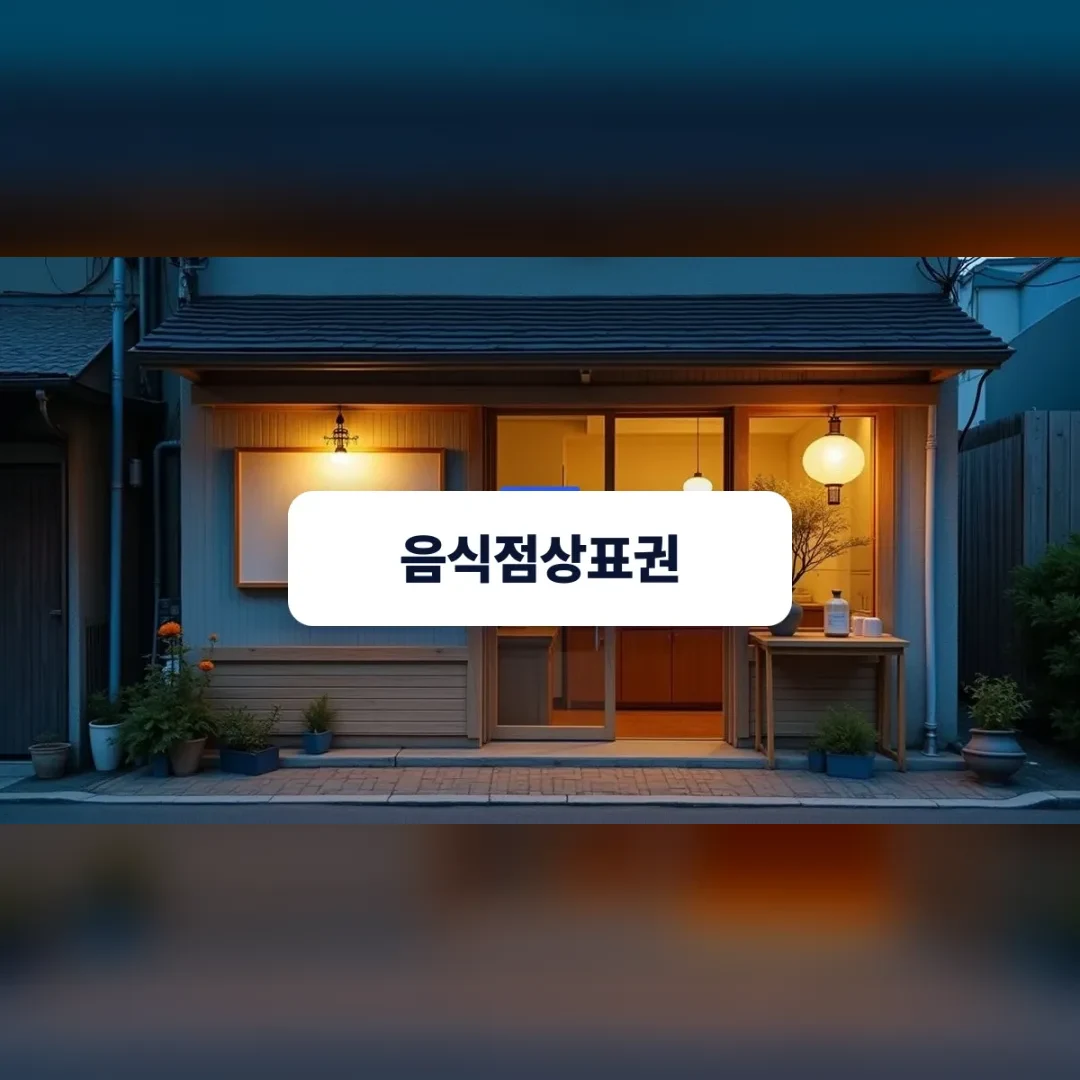 저녁 무렵 불이 켜진 동네 식당 입구와 아직 글자가 없는 간판
