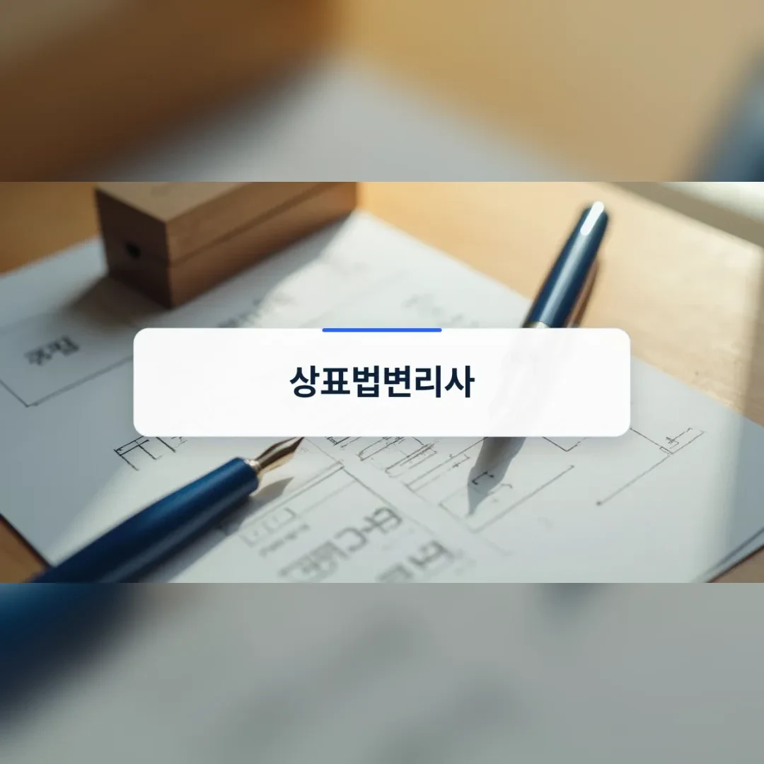 상표법변리사 — 원목 책상 위 도면과 푸른 만년필