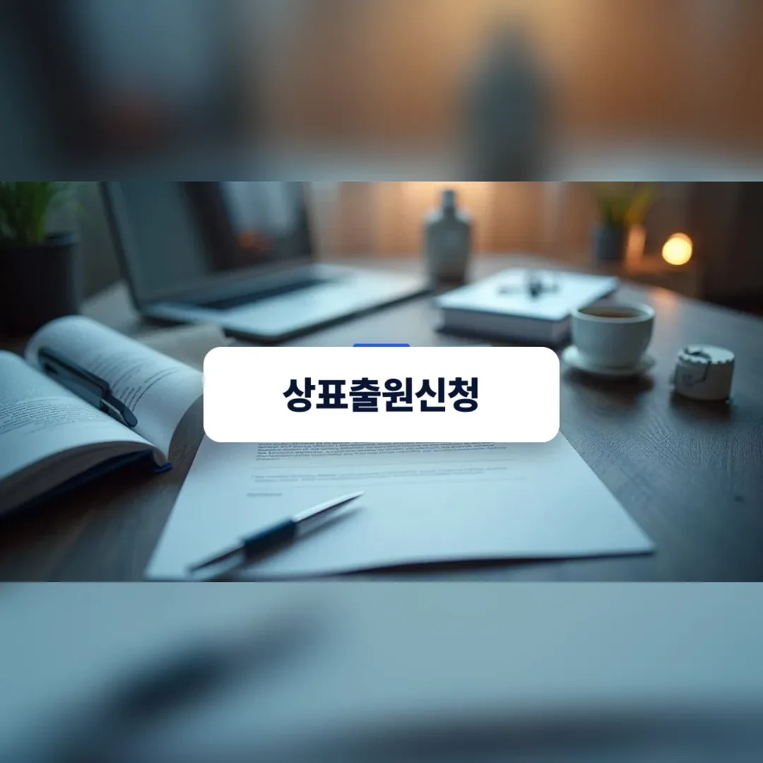 상표출원신청을 위해 전문적인 서류와 도구를 준비하는 모습