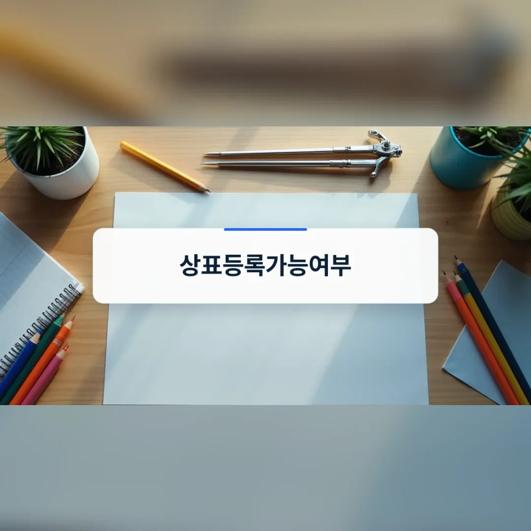 상표등록가능여부 확인을 위한 서류와 도구가 놓인 정돈된 책상