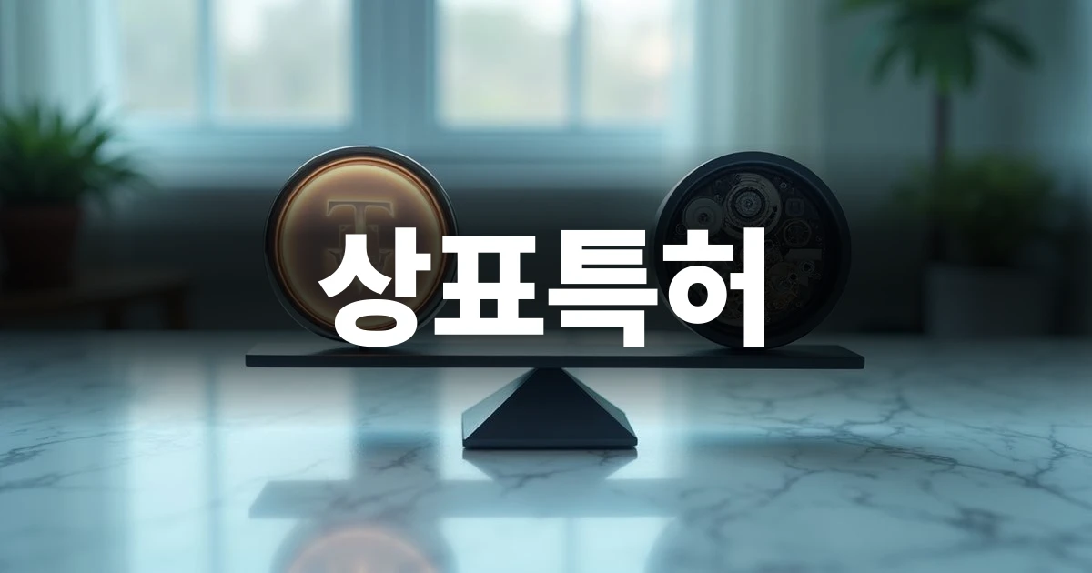 상표와 특허를 비교하는 저울과 상징물