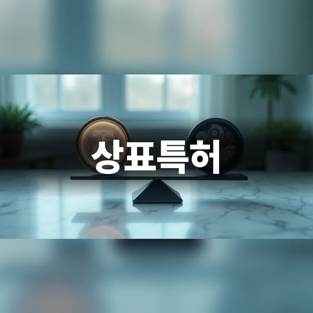 상표특허 — 대리석 위 받침대에 놓인 두 개의 원형 메달