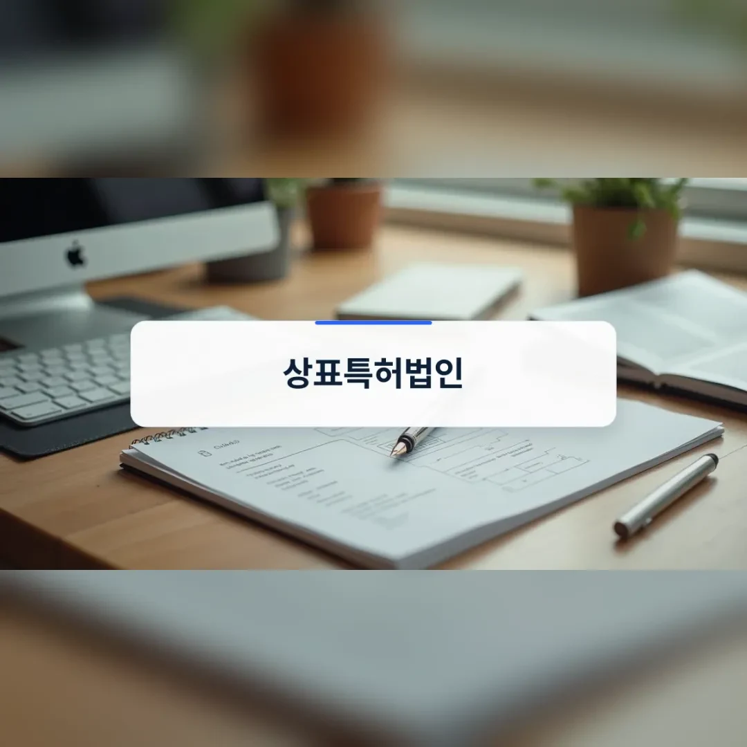 상표특허법인 — 컴퓨터 옆 책상 위 스프링 노트와 펜