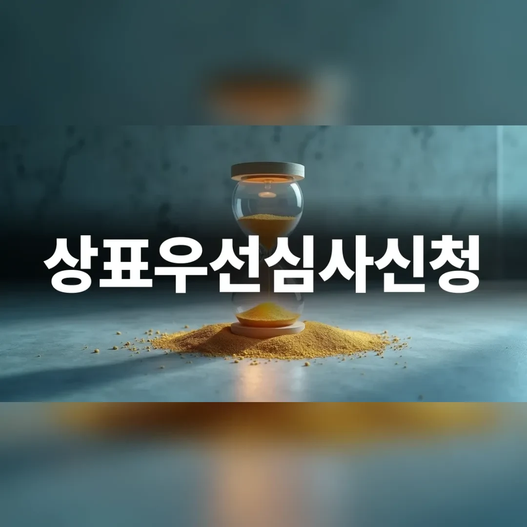 상표우선심사신청 — 석판 위 모래시계와 쏟아진 금빛 모래