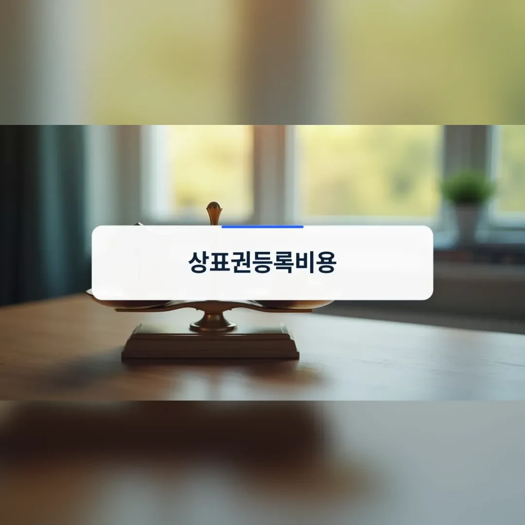 상표권등록비용 — 창가 원목 탁자 위의 작은 저울