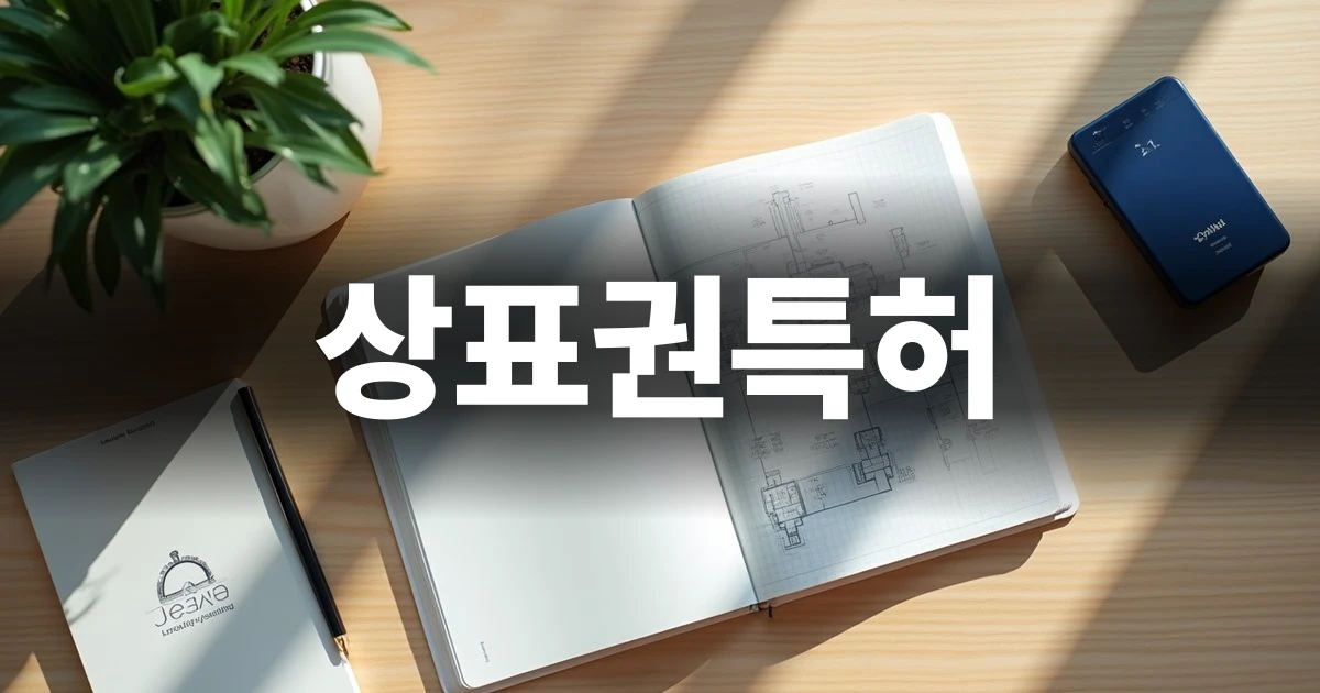 상표권과 특허 출원을 고민하는 사업자의 책상 위 서류와 스케치