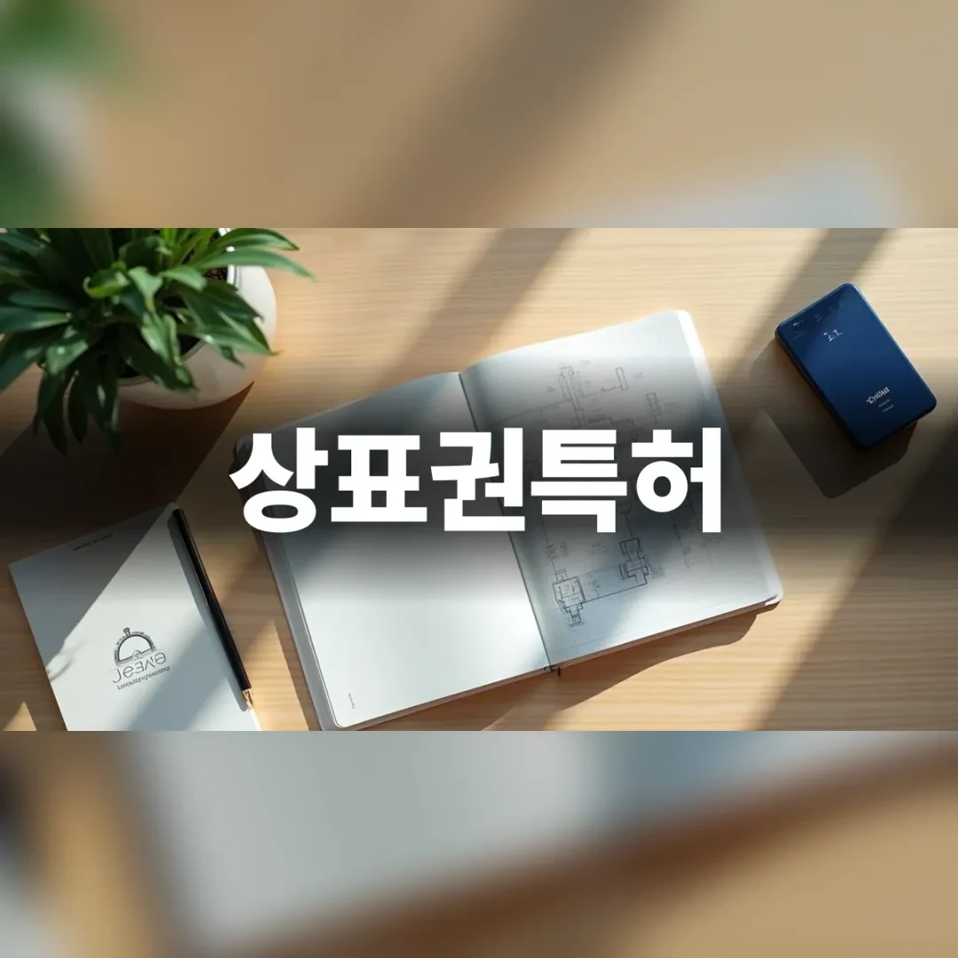 상표권과 특허 출원을 고민하는 사업자의 책상 위 서류와 스케치