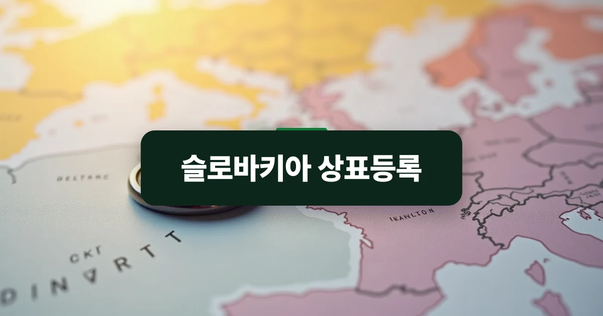 슬로바키아 상표등록 — 유럽 지도 위에 슬로바키아를 상징하는 은색 인장이 놓여 있는 모습