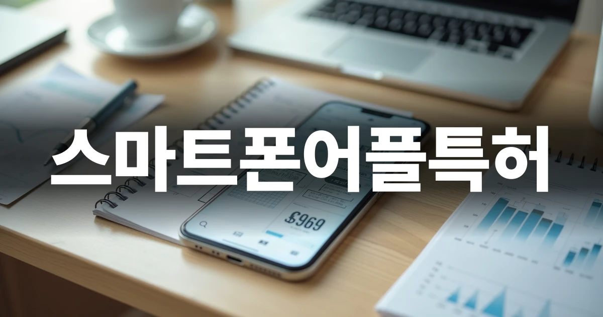 스마트폰어플특허 출원을 상징하는 모바일 기기와 디지털 와이어프레임