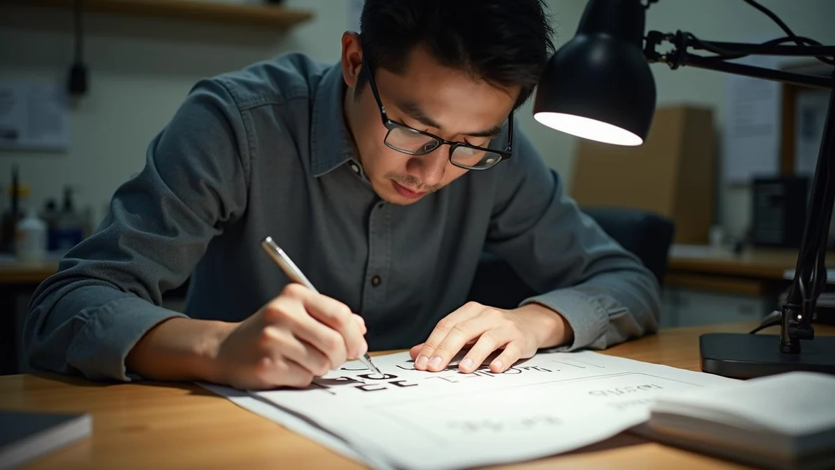 기존 등록 상표의 유사 여부를 꼼꼼하게 검토하고 있는 브랜드 디자이너의 모습