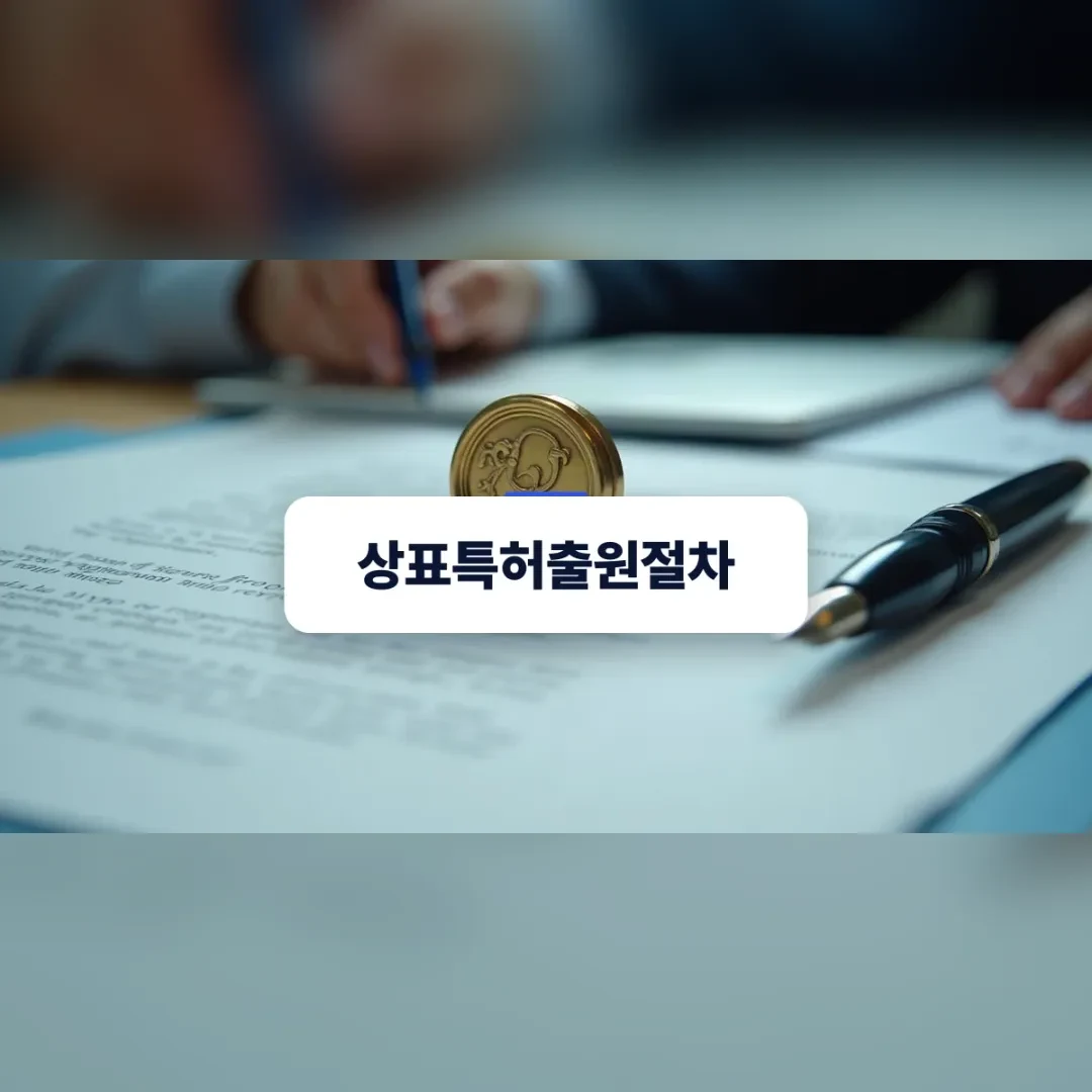 상표특허출원절차 — 서류 위의 금색 인장과 만년필
