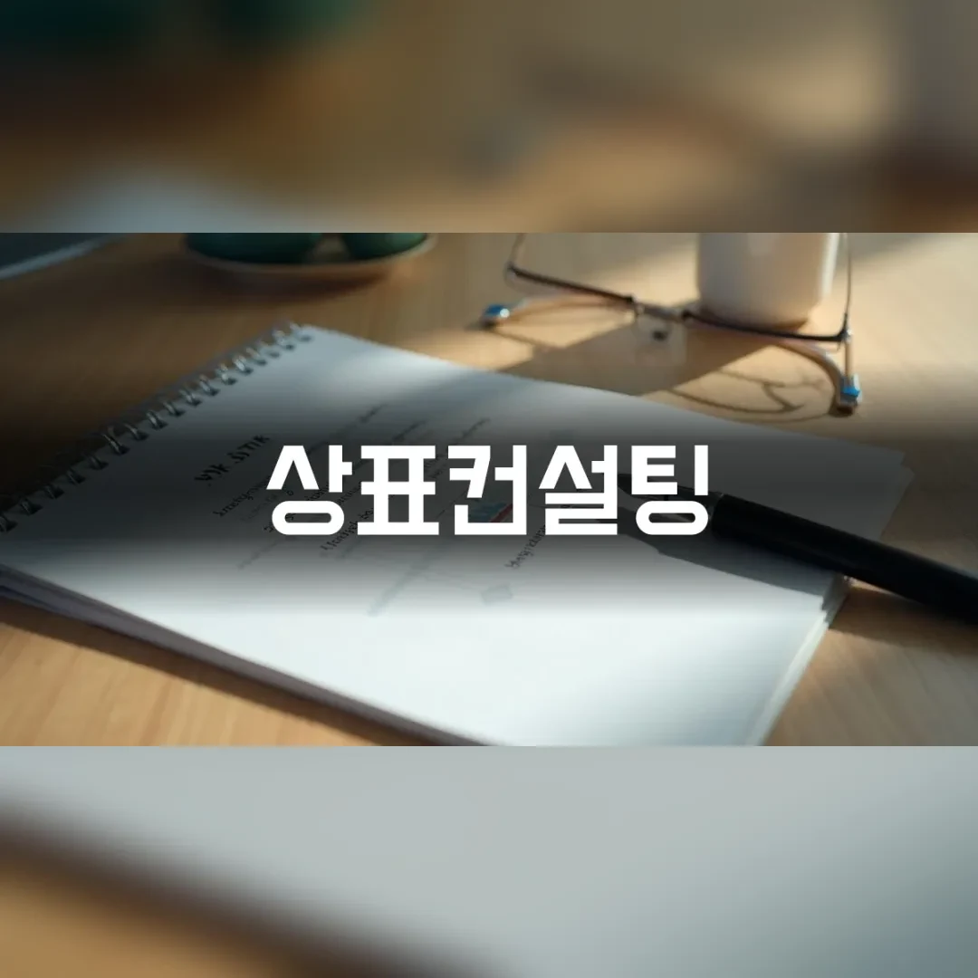 상표컨설팅 — 원목 책상 위 스프링 노트와 펜, 안경
