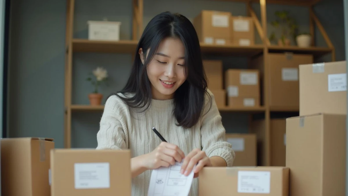 제품 포장 및 출하 준비 작업을 진행하는 한국인 대표