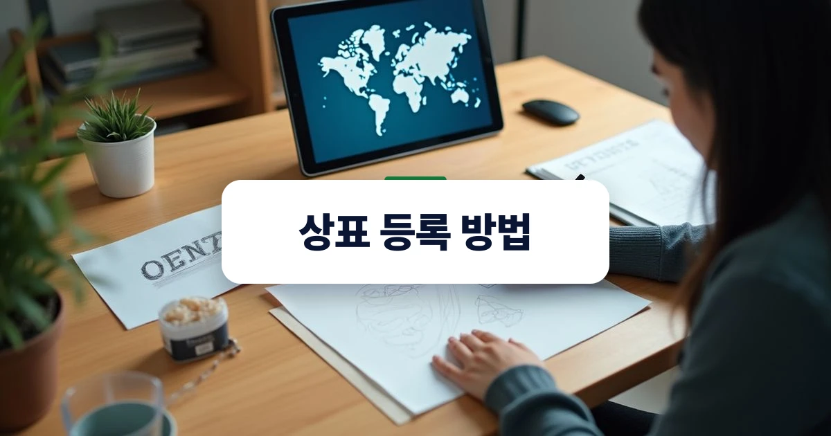 상표 등록 방법 — 책상 위에서 브랜드 아이콘을 스케치하며 상표 등록 방법을 검토하는 디자이너의 손