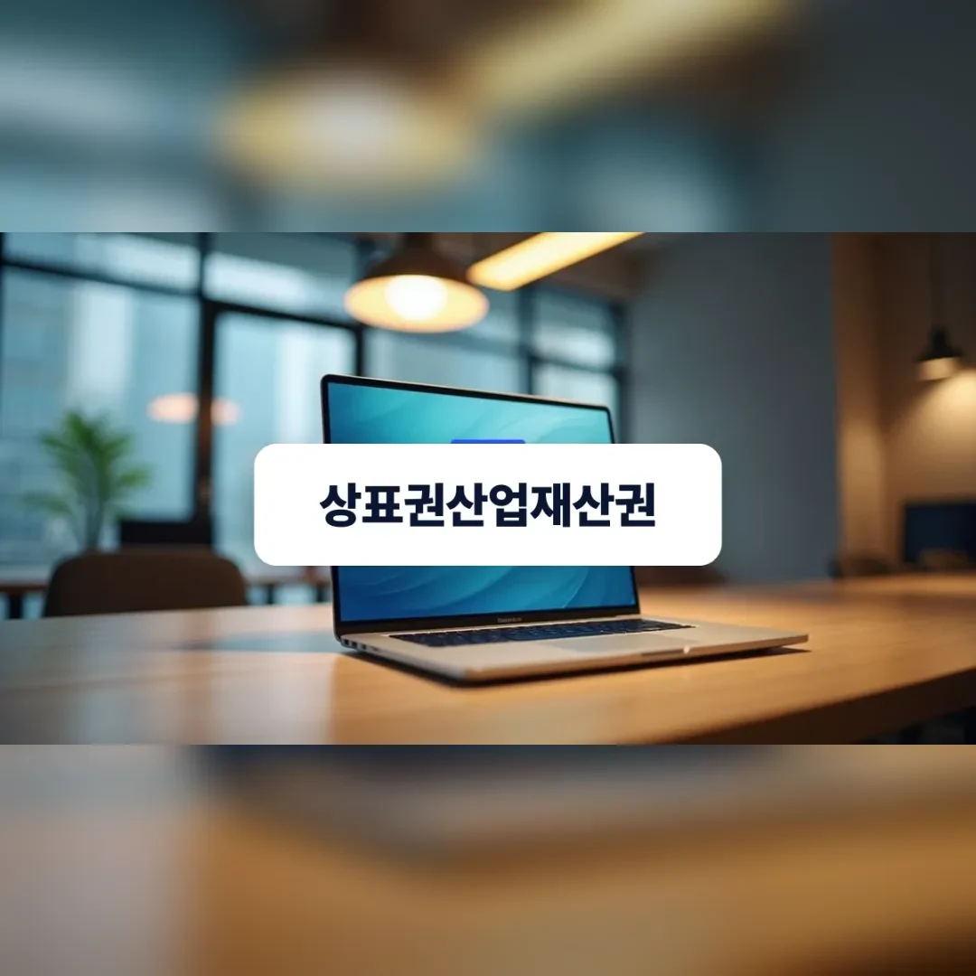 상표권산업재산권 — 창가 원목 책상 위의 노트북