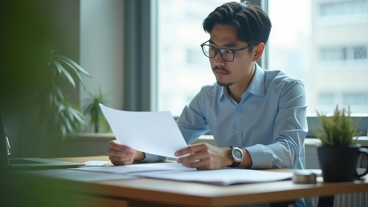 신호등특허 관련 서류를 면밀히 검토 중인 한국인 사업자
