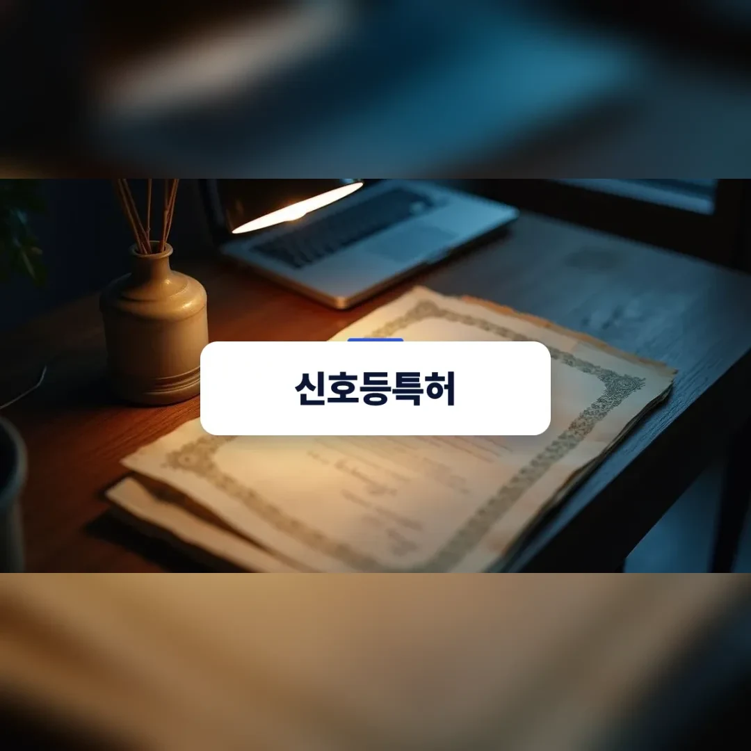신호등특허 — 어두운 책상 위 오래된 증서 두루마리