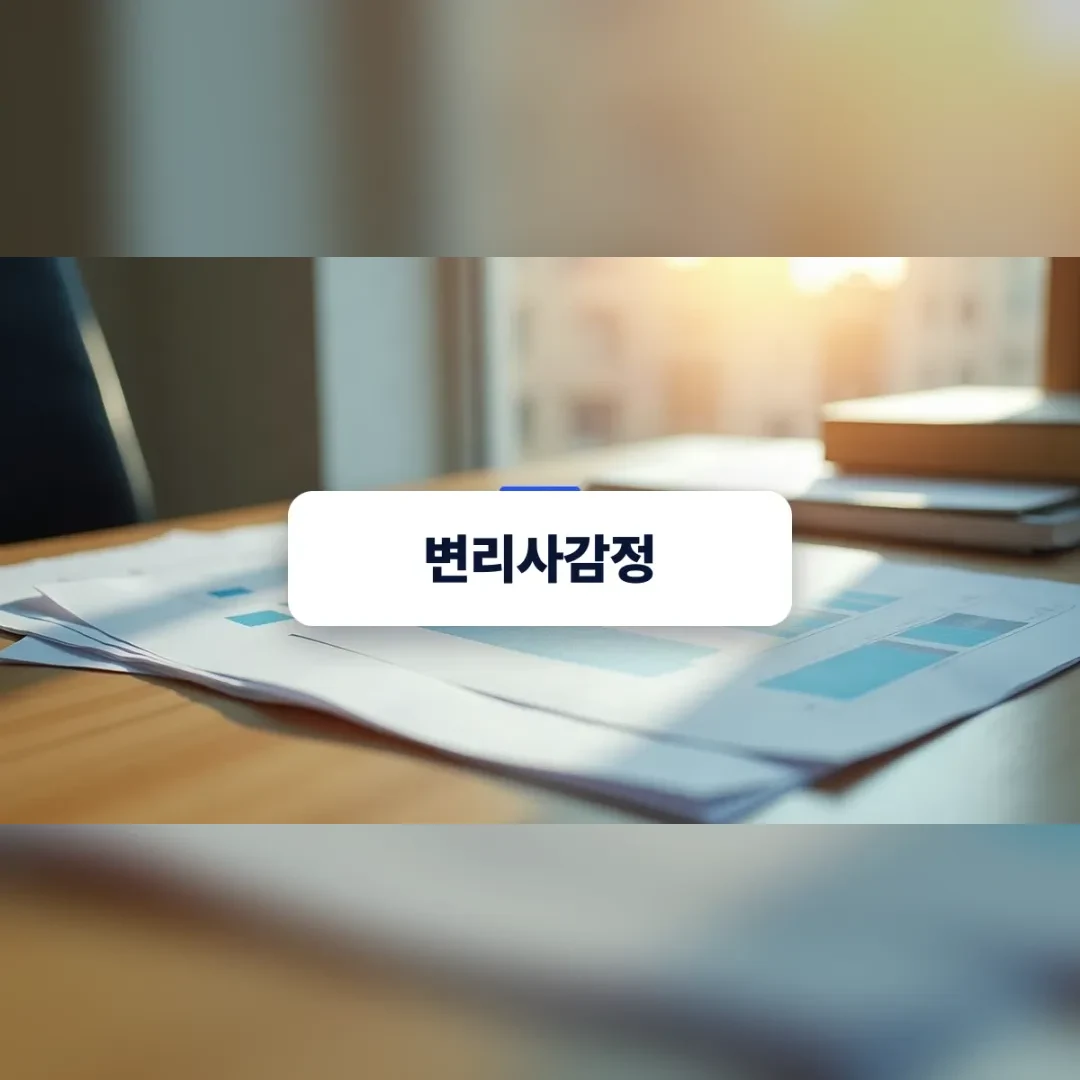 변리사감정 — 원목 책상 위에 흩어진 차트 서류