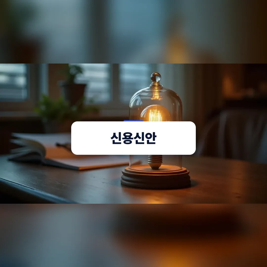 신용신안 — 어두운 책상 위 유리 돔 안에서 빛나는 전구