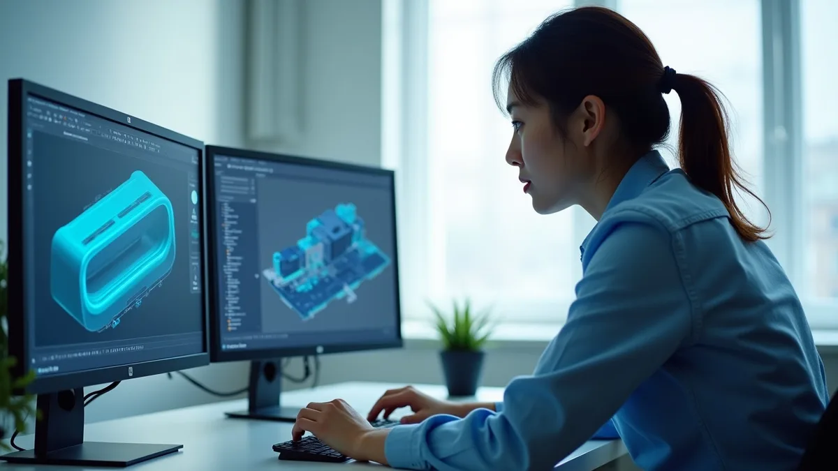 디자인권 출원을 위해 3D 도면을 검토하는 모습
