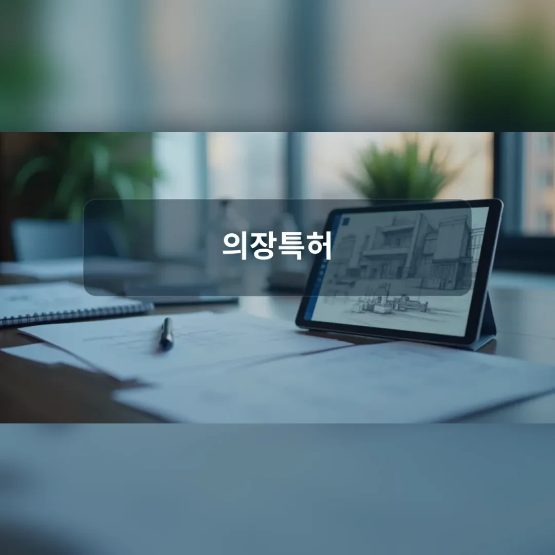 의장특허 — 창가 책상 위 도면 화면이 켜진 태블릿