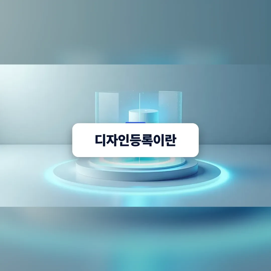 디자인등록이란 — 푸른 빛 원형 받침 위의 투명한 유리 기둥